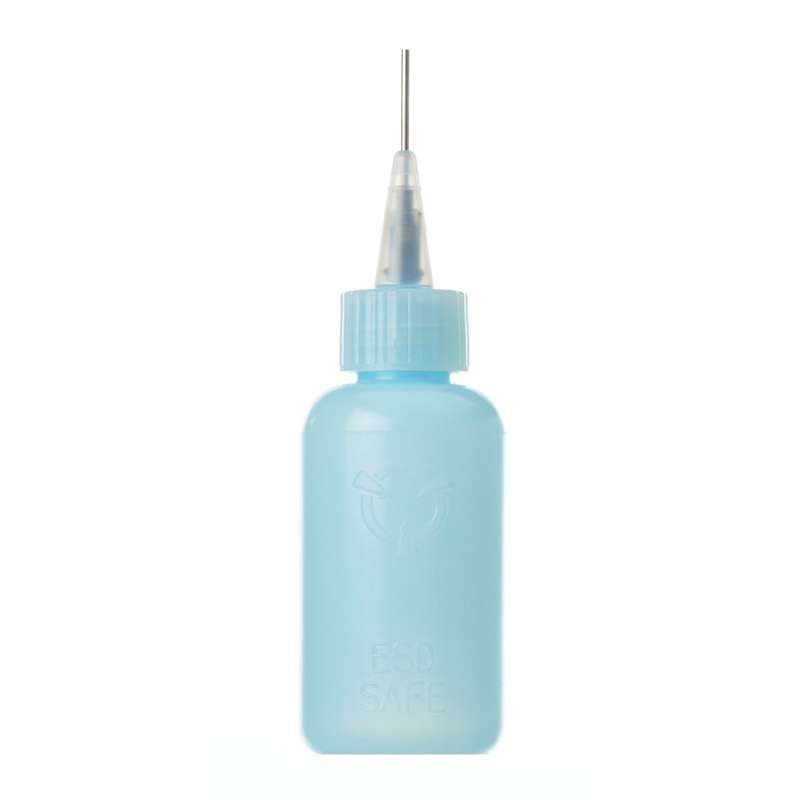 three light blue bottles with needle from top