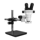 SSZ-II Stereo Zoom Binocular Microscope with 10X Eyepieces, Single Arm Boom Stand, and Compact LED Ring Light redirect to product page