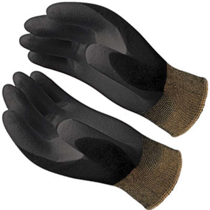 Hi-Tech Black Nylon Gloves with Textured Grey Polyurethane Coating on Palm and Fingers, 1 Pair, Medium