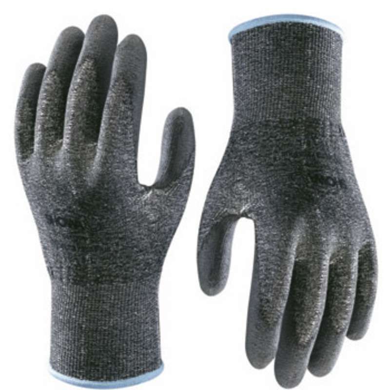 Hi-Tech Black Level 2 Cut Resistant Gloves with Smooth Grey Polyurethane Coated Palm and Fingers, 1 Pair, Medium