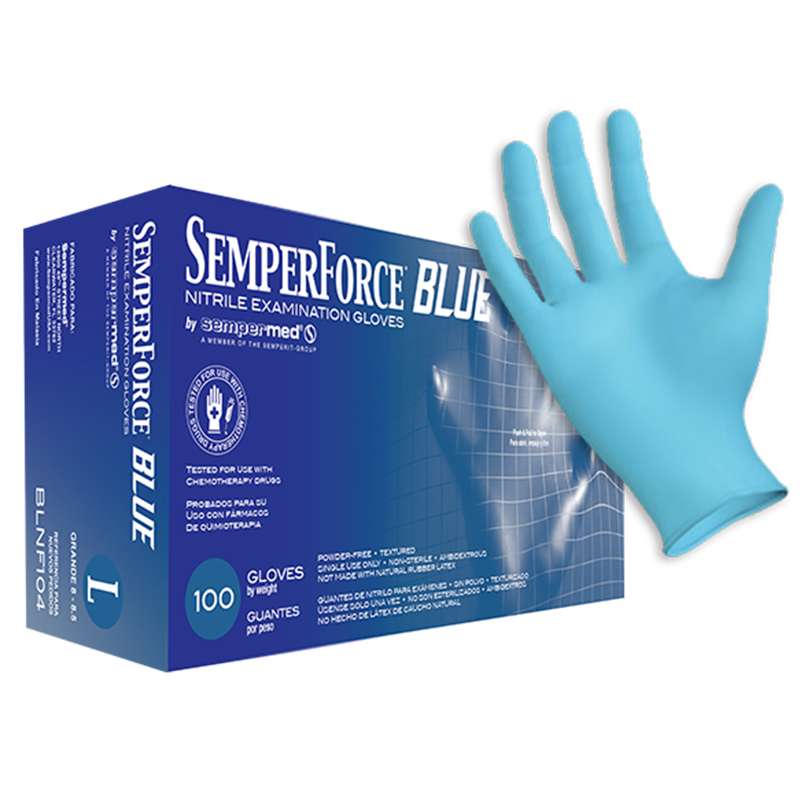 SemperForce® Blue Nitrile Exam Gloves, Powder-Free, Textured, Large, 100 per Box, 10 Boxes per Case