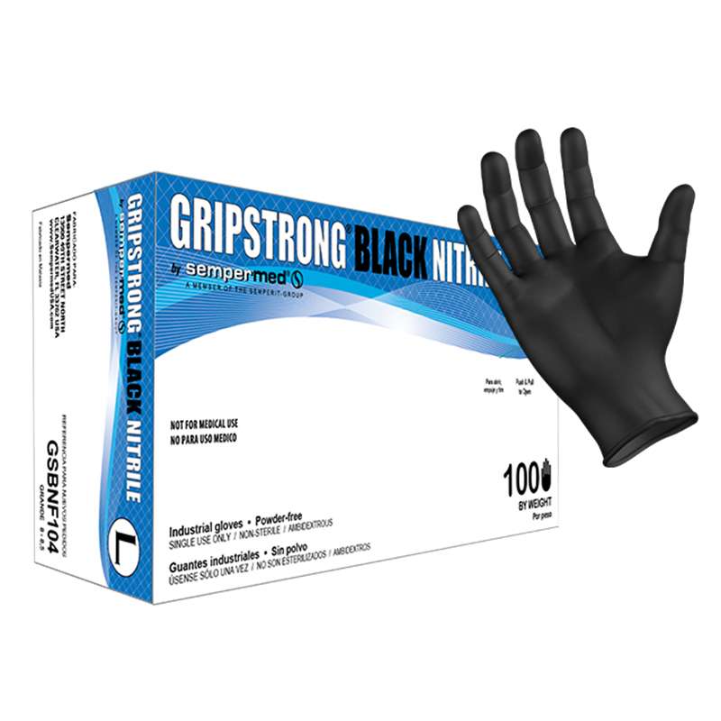 GripStrong Glove, Black Nitrile Powder Free, Textured, Industrial, Small, 100/Box