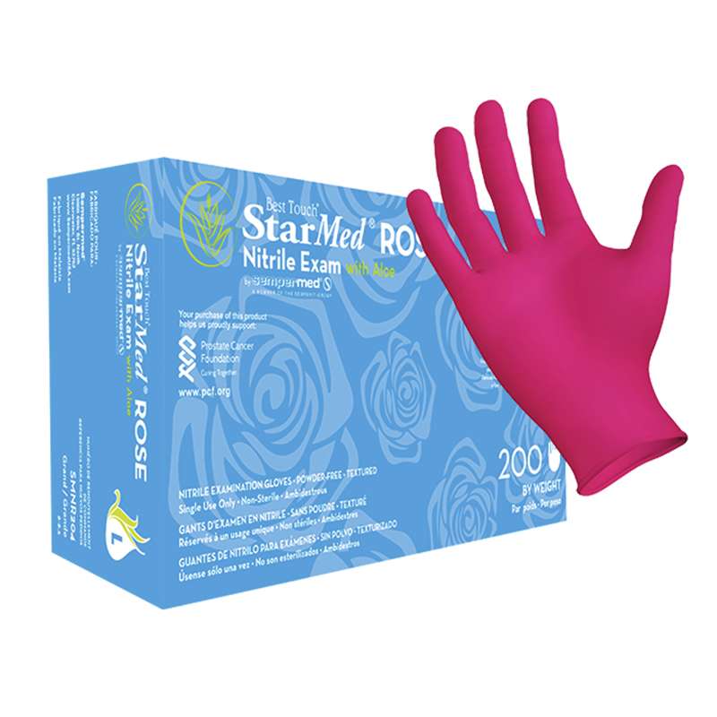 Best Touch Startmed Rose Glove, Nitrile Exam Powder Free Textured with Aloe, X-Small, 200/Box