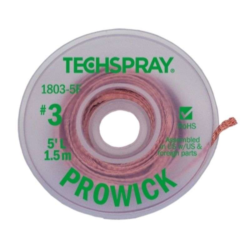 ProWick® Rosin Desoldering Braid, .075", 5' Green Standard Spool