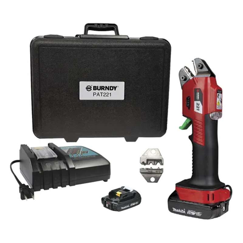 PAT221 Crimper, 2x Dies for #22-#10 AWG, #2210B221, 2210NV221, 2x 2Ah Li-ion, AC, Hard Case