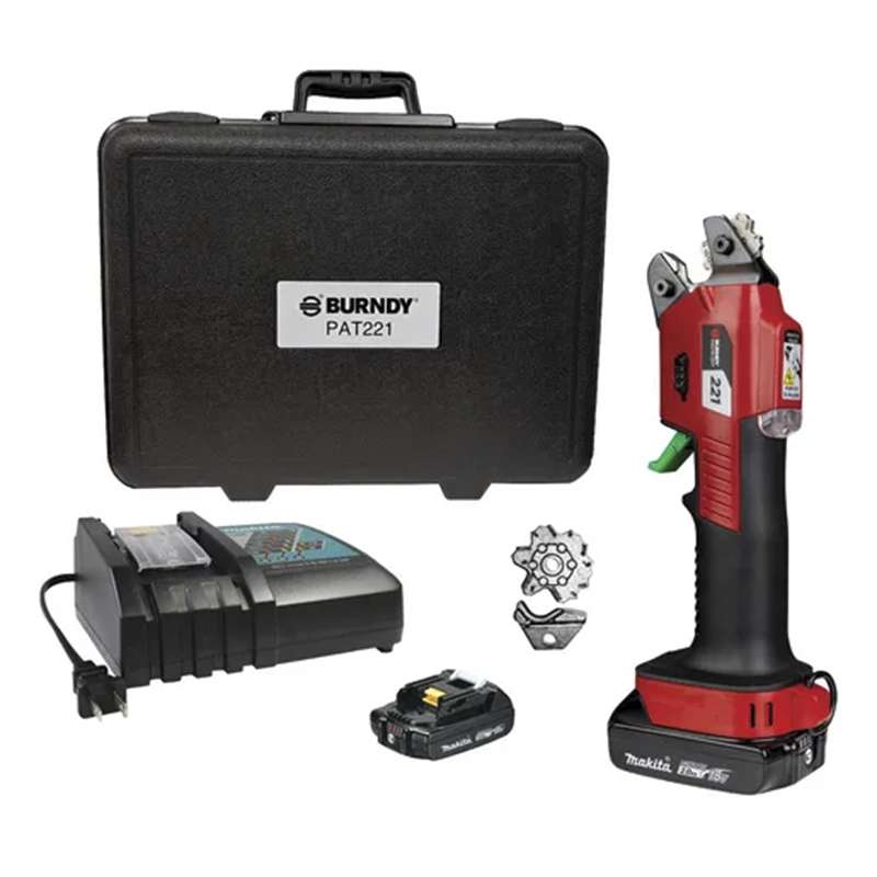 PAT221 Crimper, 2x Die Wheels for #12-#1 AWG, #81WHL221, 122WHL221, 2x 2Ah Li-ion, AC Hard Case