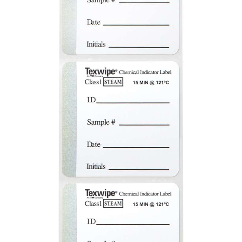 Ready To Order Cleanroom Labels, Pre-Printed Sterilization Indicator, 2" x 2", Autoclave Adhesive, 500 Labels per Roll