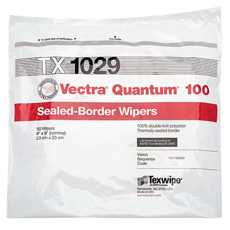 Vectra® Quantum® 100 Dry, Double-Knit Polyester Dry Cleanroom Wipers, 9 x 9", 100 Wipes per Bag, 10 Bags per Case