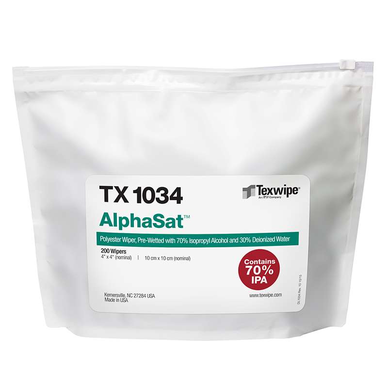 AlphaWipe® Cleanroom Polyester Pre-Wetted Wipers with 70% IPA, 4" x 4", 200 per Bag, 4 Bags per Case