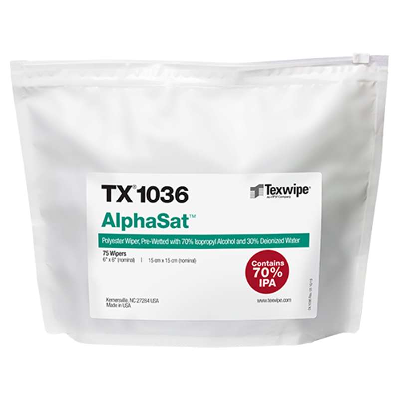 AlphaWipe® Pre-Wetted Wipers, Non-Sterile, 6" x 6", Polyester, 75 Wipers per Bag, 12 Bags per Case