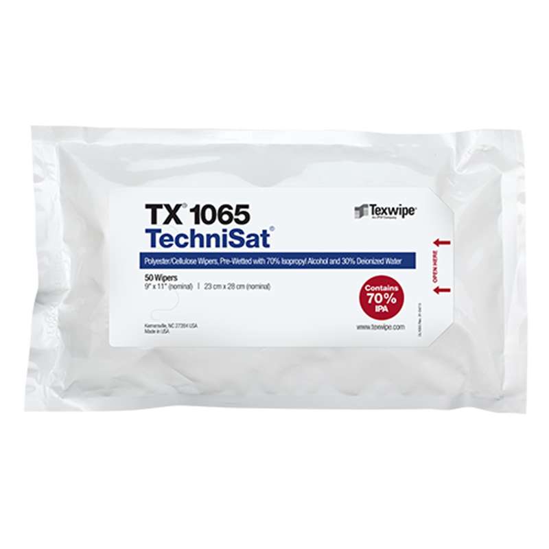 TechniSat® Cleanroom 70% IPA Pre-Moistened TechniCloth® Nonwoven Wipes, 9" x 11", 50 per Flexpack, 20 Packs per Case