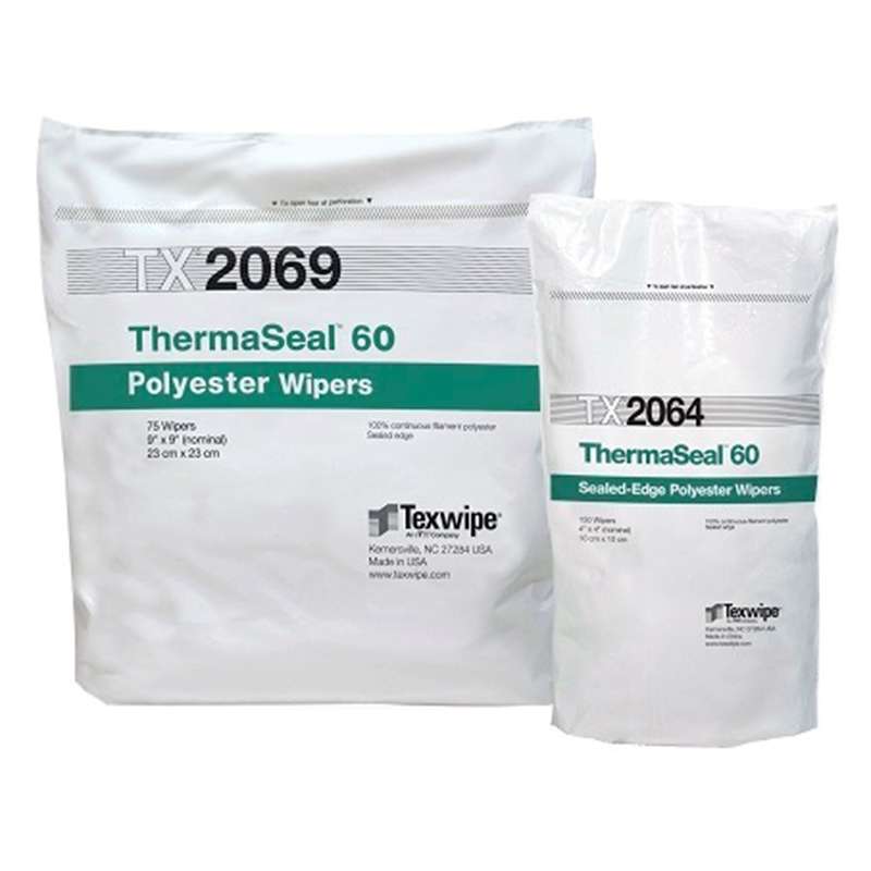 ThermaSeal™ 60 Cleanroom Double-Knit Polyester Wipes with Hot-Cut Sealed Edges, 9 x 9",150 per Bag,10 Bags per Case