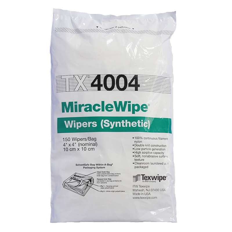 MiracleWipe® Dry Nylon Cleanroom Wipers, Non-Sterile, 4" x 4", 600 Wipes per Bag, 8 Bags per Case