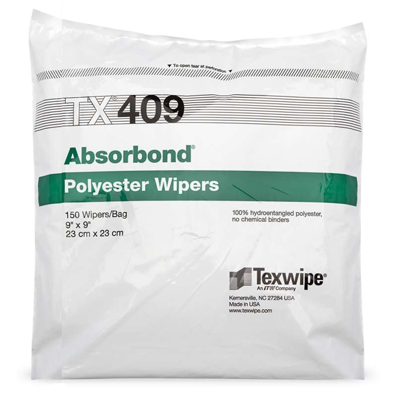 Absorbond® Dry Nonwoven Cleanroom Wipers, Non-Sterile, 9" x 9", 300 per Bag, 10 Bags per Case