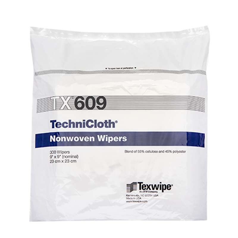 TechniCloth® Cleanroom Nonwoven Wipes, Non-Sterile, 9" x 9", 300 Wipes per Bag, 10 Bags per Case
