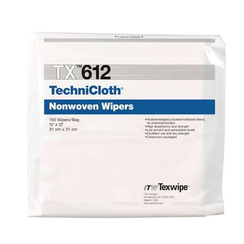 TechniCloth® Cleanroom Nonwoven Wipes, Non-Sterile, 12" x 12", 150 Wipes per Bag, 10 Bags per Case