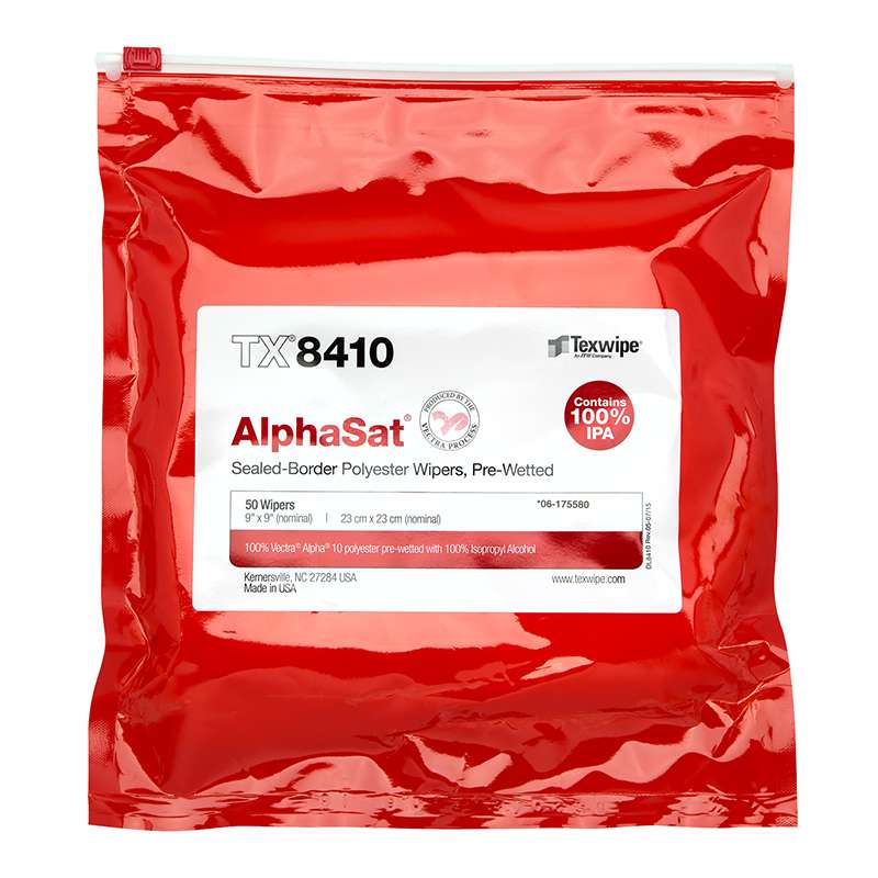 AlphaSat® with Vectra® Alpha® 10 Pre-Wetted Cleanroom Wipers with 100% IPA, Non-Sterile, 9 x 9", 50 per Bag, 12 Bags per Case