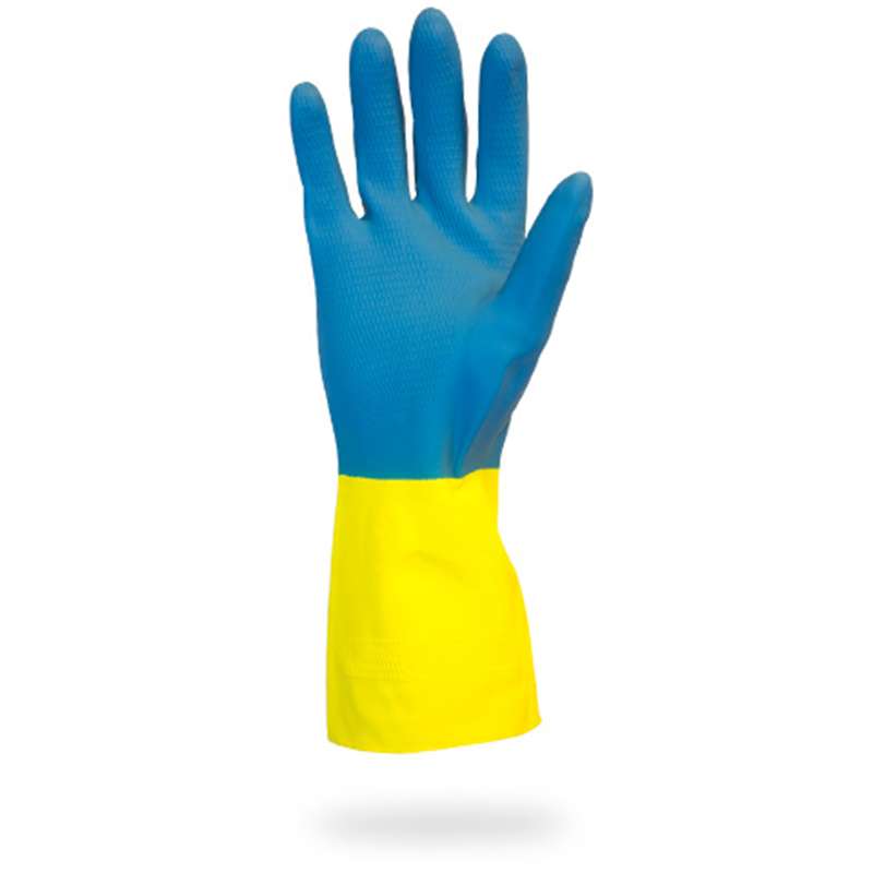 Blue Flock Lined Neoprene Over Yellow Latex Gloves, Small, 28mil, 1 Pair/Bag, 10 Dozen/Case
