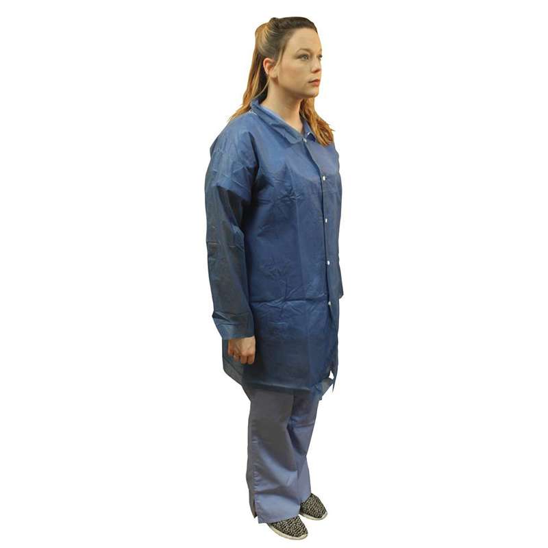 PolyLite® Labcoat, Snap Front, No Pockets, Long Sleeve, Elastic Wrists, Navy Blue, Size Large, 30 per Case