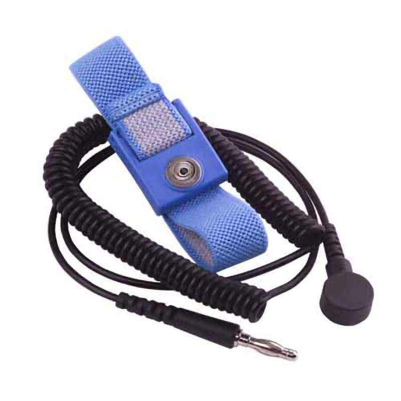 Elastic Adjustable Blue Wrist Strap with 4mm Snap and 6' Coil Cord
