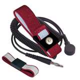 Elastic Adjustable Maroon Wrist Strap with 4mm Snap and 12' Coil Cord redirect to product page