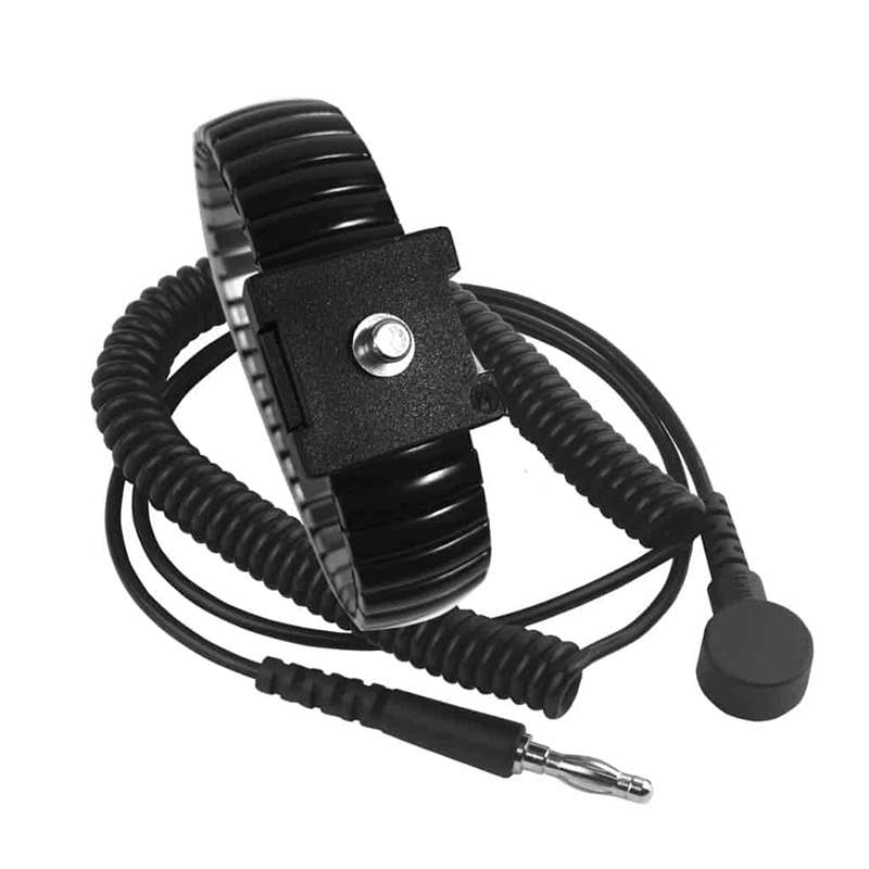 Adjustable Expandable Metal Wrist Strap with 12' Coil Cord, Black