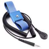 Elastic Adjustable Blue Wrist Strap with 4mm Snap and 6' Coil Cord redirect to product page