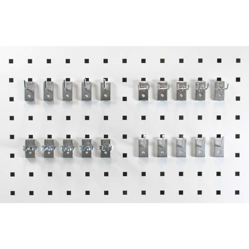 Treston Pegboard Hook Set, 10 x 4 1/2 x 7in, Silver, 20 Hooks per Set