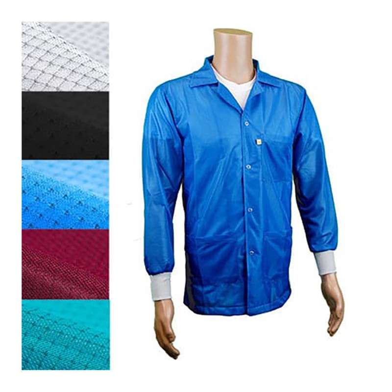 ESD Jacket, 3/4ths Length, Lapel Collar, Knit Cuff, Large, Teal