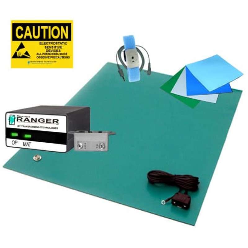 ESD Workstation Kit, Dual Wire Constant Monitor, MT4500 Series Mat, Green, Two Layer 24 In x 48 In, Dual Conn. Wrist Strap and Cord