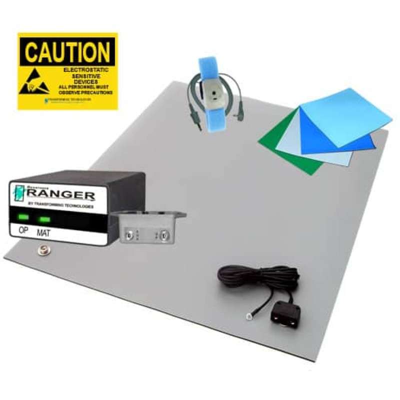 ESD Workstation Kit, Dual Wire Constant Monitor, Mt4500 Series Mat, Gray, Two Layer 24 In x 36 In, Dual Conn. Wrist Strap and Cord