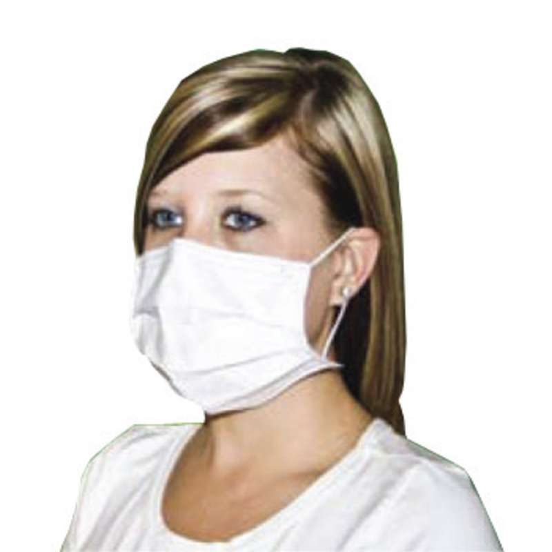 Cleanroom Disposable 3-Ply White Polypropylene Facemask with Round Ear Loops, 3-1/2 x 7", 50 Masks per Package