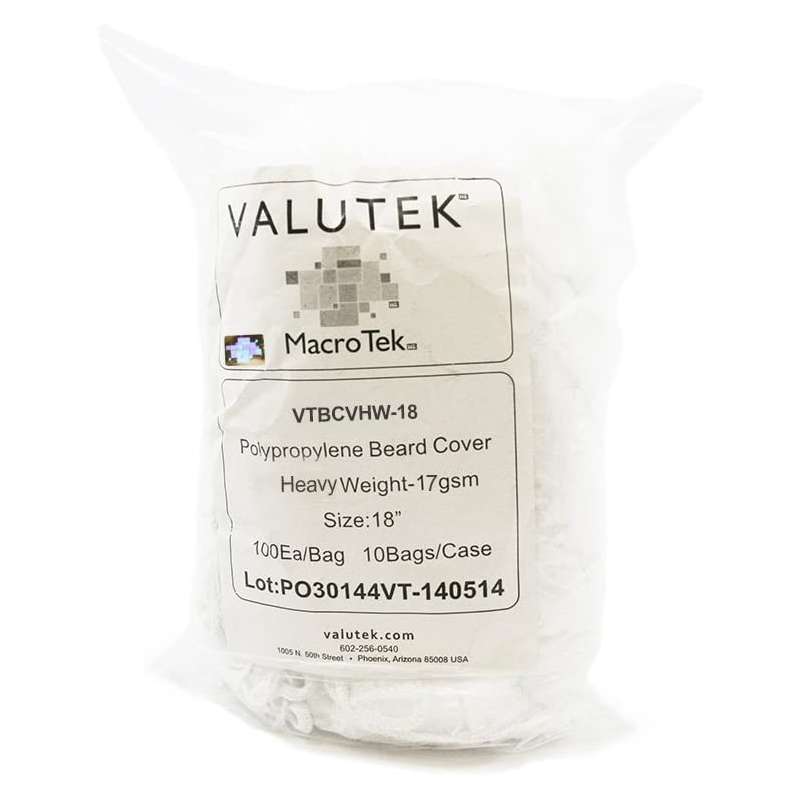 Polypropylene Beard Cover, 18", White, Heavy Weight, 100 per Bag, 10 Bag per Case