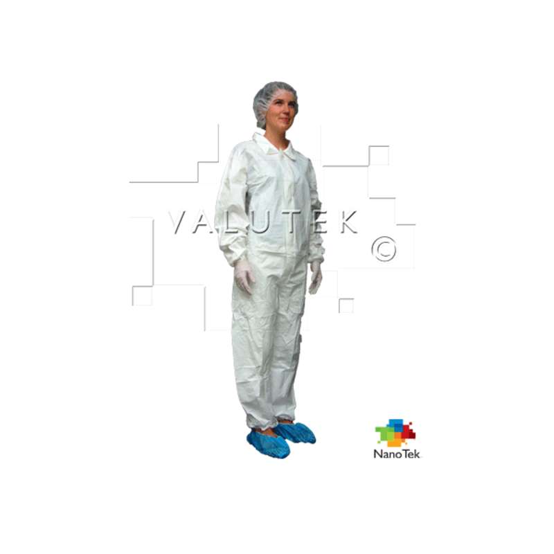 Nano Tek® Cleanroom Disposable Microporous Coverall with Elastic Cuff and Ankle, White, Zippered Closure, 2X-Large, 5 per Package