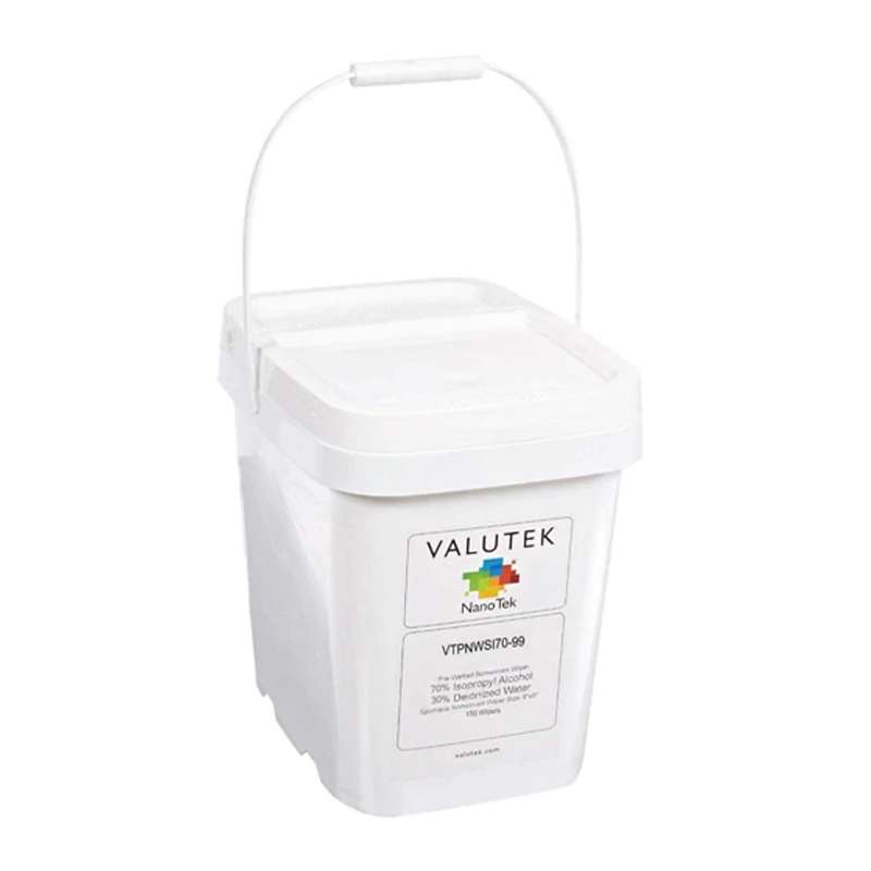 Pre-Wetted Wipers 100% IPA, Polyester, Laser Seal, 9 x 9in, 150 per Bag + Pail, 2 Pails per Case