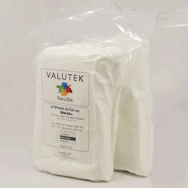 ValuTek Pre-Saturated Polyester Wipers 70% Iso Alcohol, 30% Deionized H20, Laser Sealed Edge 9" x 9