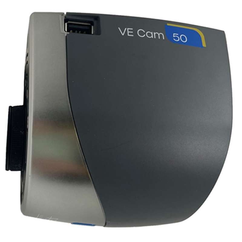 silver and gray camera with usb port and logo