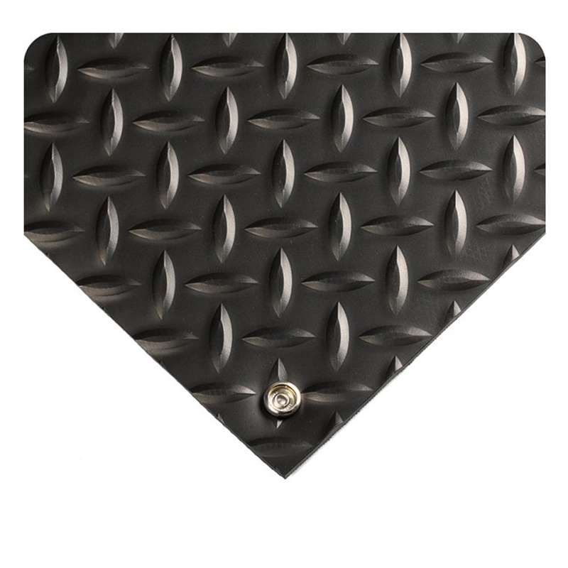 Conductive Vinyl Diamond Plate Floor Mat with Ground Snap, 3 x 5', 5/32" Thick, Black