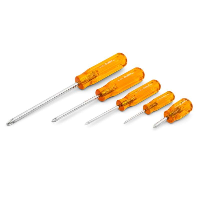 Phillips™ Screwdriver Set, Round Blade with Amber Handle in Vinyl Pouch, 5pc