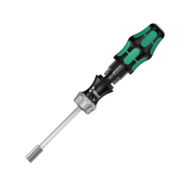 Kraftform Kompakt Zyklop® Magnetic Ratcheting Screwdriver with 1/4" Hex Drive and 6 Bits