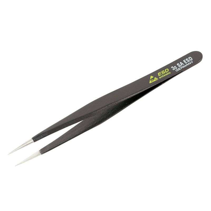 ESD-Safe Style 3C-SA Stainless Steel Anti-Magnetic Tweezers with Short Fine Point Tips, 4-5/16"