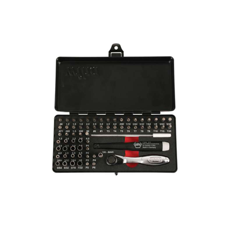 ESD-Safe Precision Micro Bit 65 Piece Set with Extra Fine 72 Tooth Ratchet and ESD-Safe Handle, Steel Storage Box