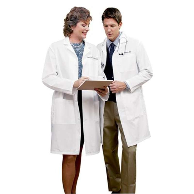 Standard (Non-ESD-Safe) White Button Front Unisex Lab Coat, 41"L Knee Length with Left Chest Pocket and Two Lower Oversized Outside Pockets, 80% Polyester/20% Cotton Poplin