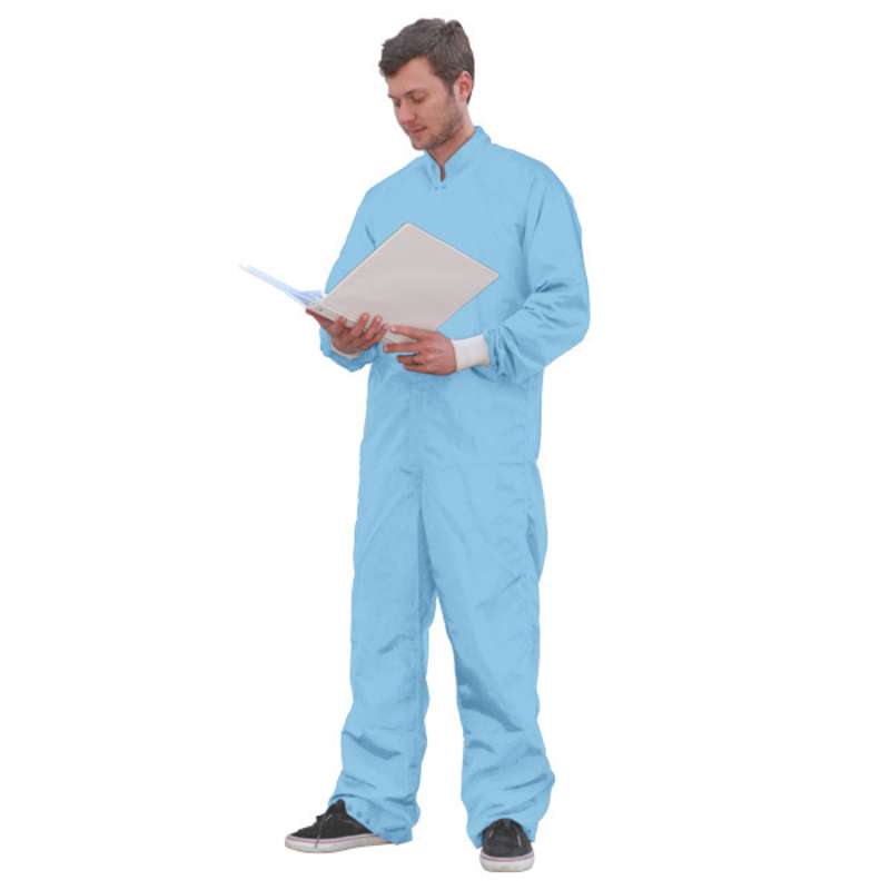 SC-3 ESD-Safe Cleanroom Coverall with Raglan Sleeves and Zipper, Blue, Small