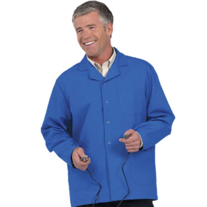 Microstat ESD-Safe Heavy Weight Unisex 30" Short Lab Coat, Royal Blue, Large