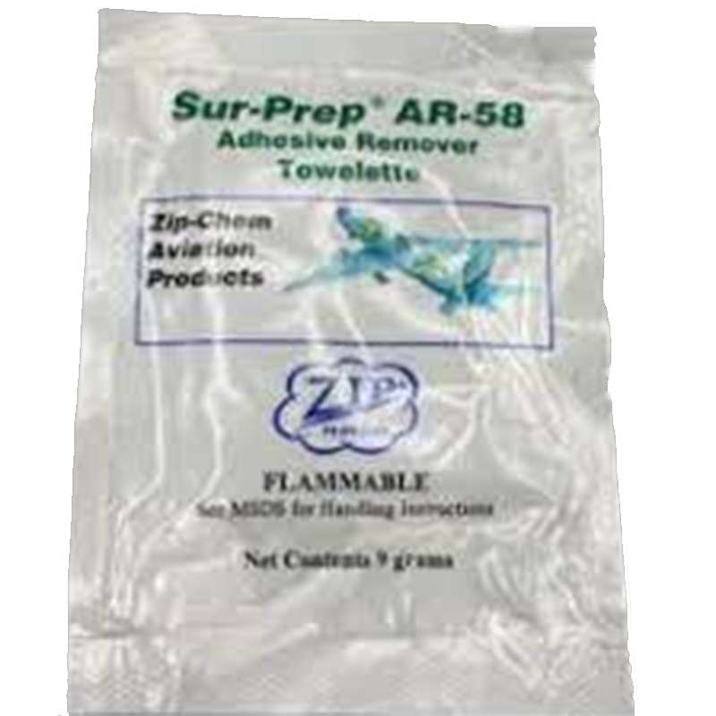 white foil pack of towelettes with product label